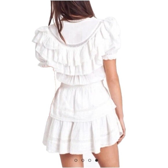 Love Shack Fancy Liv Size M Cotton Ruffled White Dress Tassels Tiered - Picture 2 of 16